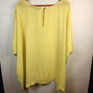 C Wonder Striped Button Front Extra Long Tunic Blouse Short Sleeve Plus 1X